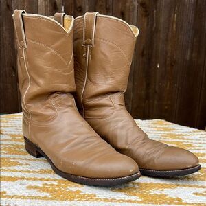 Justin Ropers Classic Tan Leather Cowboy Boots Goodyear Oil Resistant Sole Work